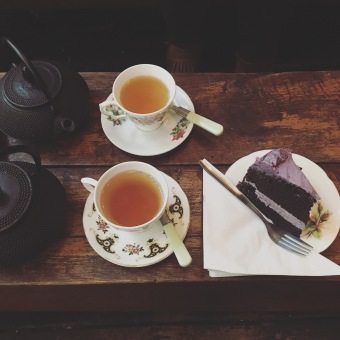 Fancy teas and parma violet cake